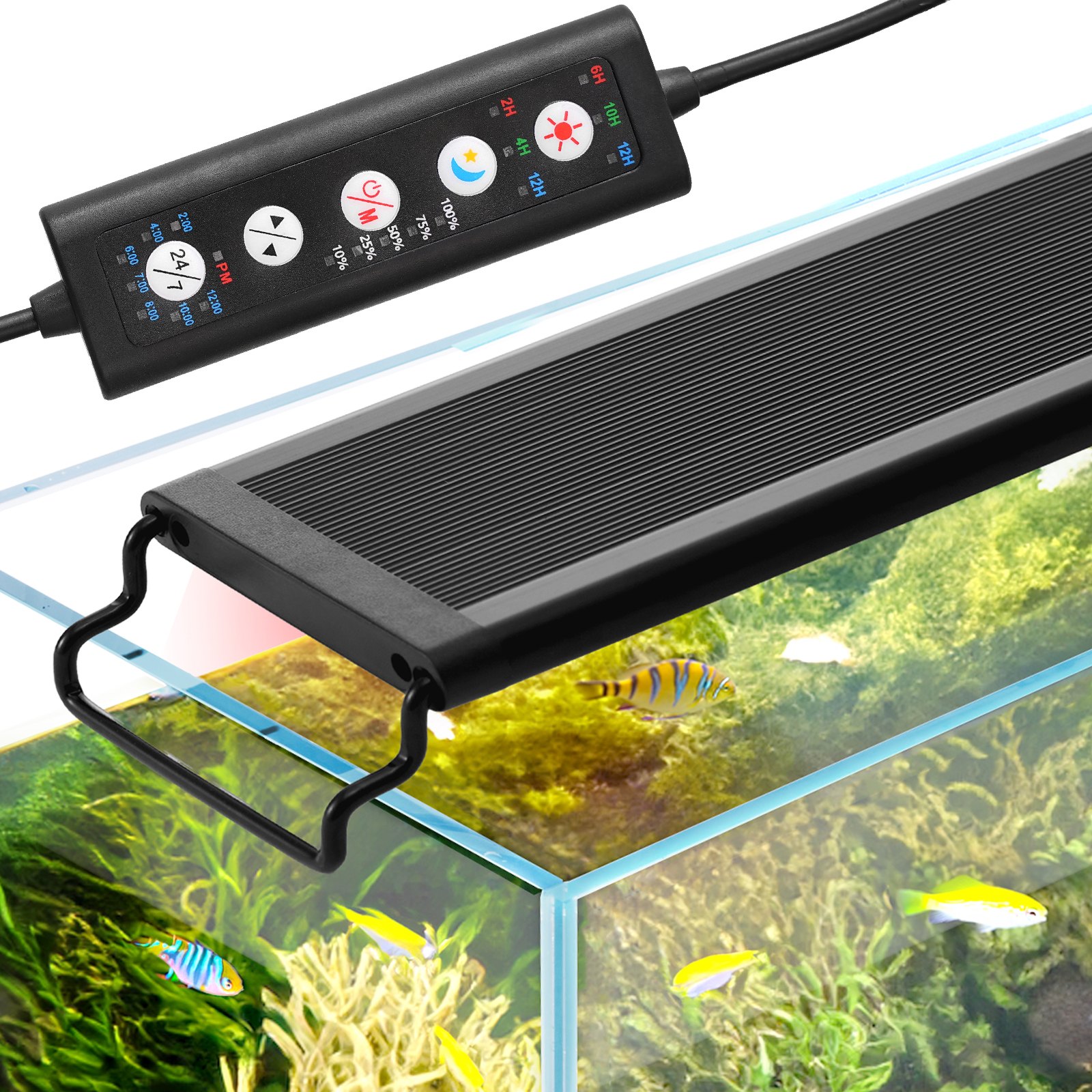 VEVOR Luce per Acquario, a Spettro Completo 14 W Modalità Naturale 24 Ore su 24, Lampada Acquario, Staffe Estensibili Guscio Lega di Alluminio per Acquario con Piante d'Acqua Dolce 30,48 a 45,72 cm