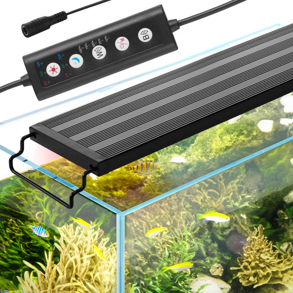 VEVOR Luce per Acquario, a Spettro Completo 26 W con 5 Livelli di Luminosità Regolabile,  Lampada Acquario, con Staffe Estensibili con Guscio in ABS per Acquario d'Acqua Dolce da 91,44 a 106,68 cm