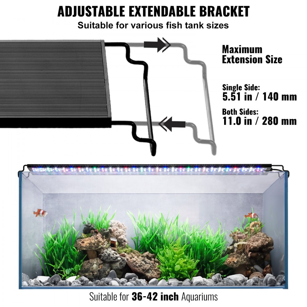 VEVOR Luce per Acquario Schermo LCD a Spettro Completo 36 W Lampada Acquario con Modalità Naturale 24/7, Staffe Estensibili Guscio in Lega di Alluminio per Serbatoio d'Acqua Dolce 91,44 a 106,68 cm