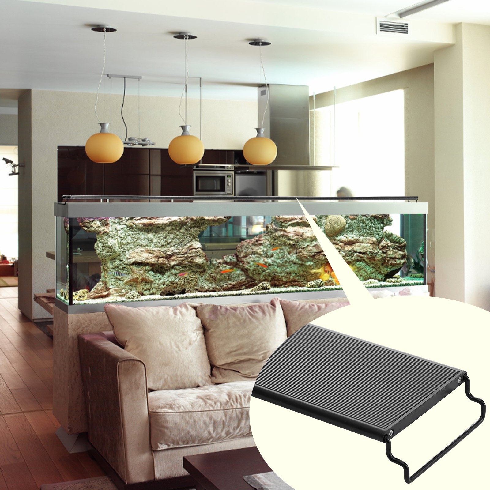 VEVOR Luce per Acquario con Schermo LCD a Spettro Completo 42 W, Lampada Acquario Modalità Naturale 24/7, Staffe Estensibili Guscio Lega di Alluminio per Serbatoio d'Acqua Dolce 121,92 a 137,16 cm