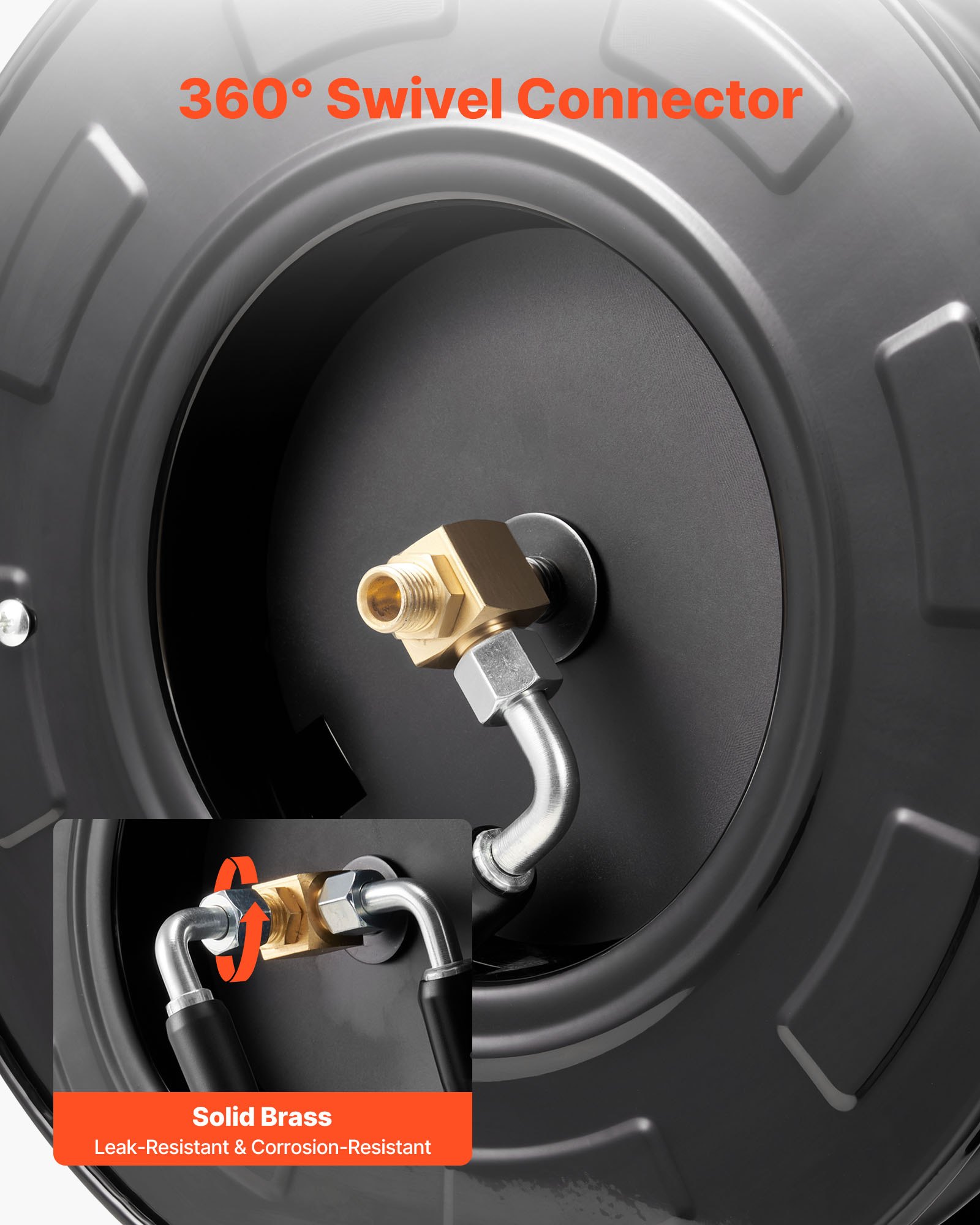 VEVOR Avvolgitubo per Idropulitrice,  in Acciaio Retrattile da 18,3 m x 6,4 mm, 4000 PSI max, Riavvolgimento Automatico, Flessibile, Montaggio a Parete Pavimento, per Lavaggio Auto, Giardino