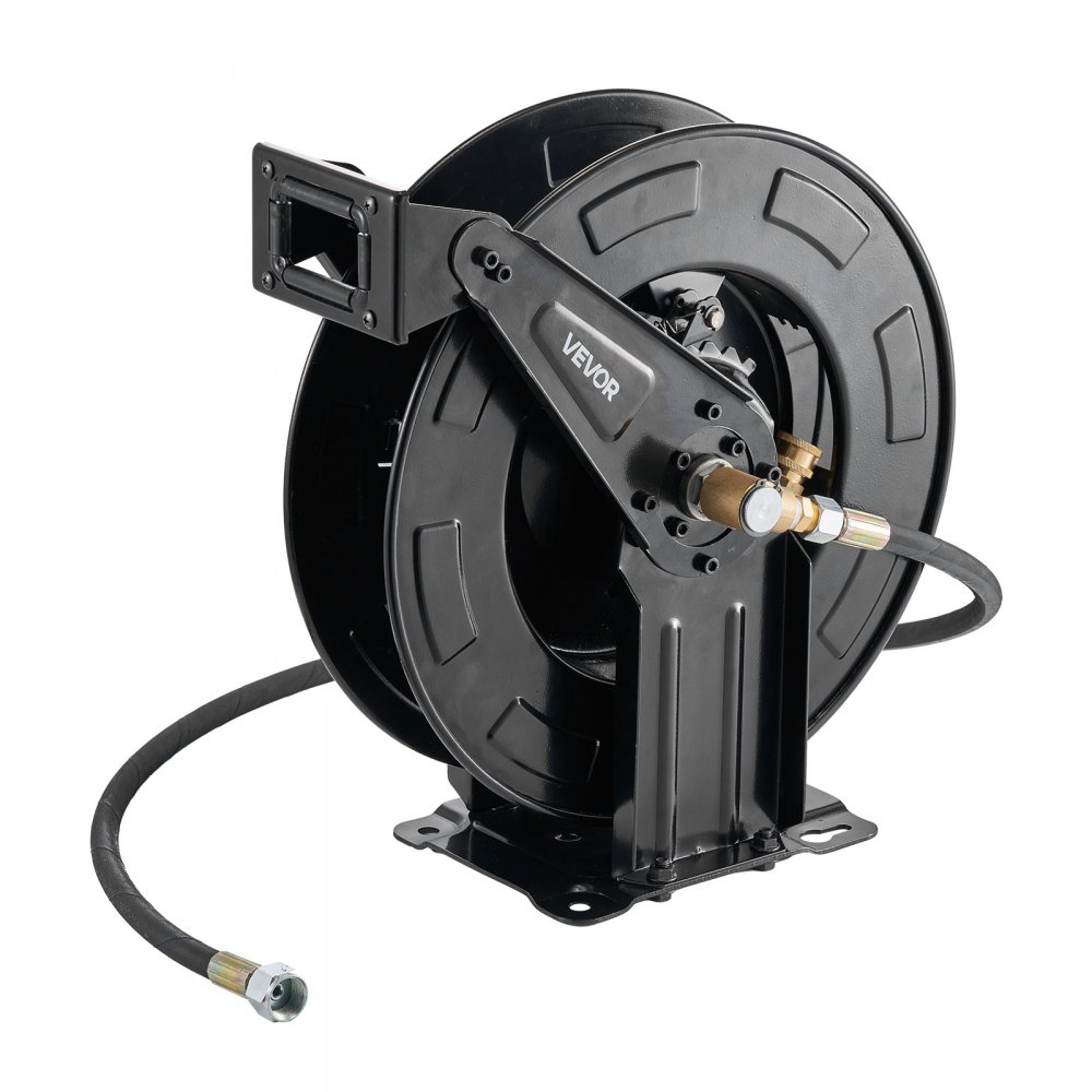 VEVOR Pressure Washer Hose Reel, 15.2 m x 9.5 mm Retractable Power Heavy-Duty Steel Washer Hose Reel, 4000PSI Max, Auto-Rewinding, Flexible Wall/Floor Mounted for Car Washing,Garden,Floor Cleaning