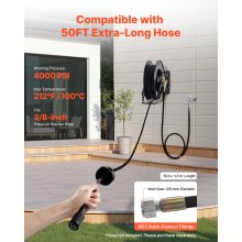 VEVOR Avvolgitubo per Idropulitrice 15,2 m x 9,5 mm, Bobina Avvolgitubo Retrattile in Acciaio, Montaggio a Parete / Pavimento, Pressione 275,8 bar, Riavvolgimento Automatico per Giardino