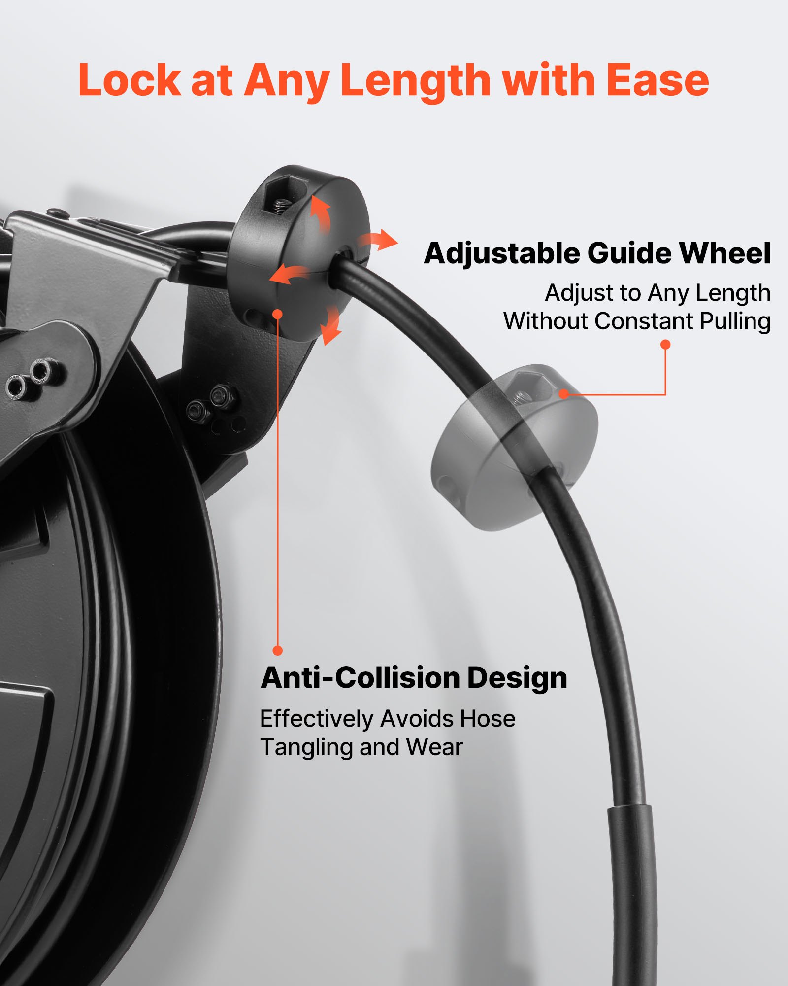 VEVOR Pressure Washer Hose Reel, 15.2 m x 9.5 mm Retractable Power Heavy-Duty Steel Washer Hose Reel, 4000PSI Max, Auto-Rewinding, Flexible Wall/Floor Mounted for Car Washing,Garden,Floor Cleaning