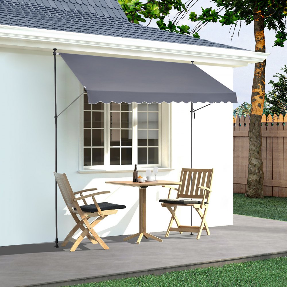 VEVOR Tenda da Terra Retrattile 350 x 120 cm Tenda Manuale con Manovella, Altezza Regolabile 218-310 cm Tenda da Sole per Balcone Esterno Resistente ai Raggi UV, per Terrazza/Balcone/Cortile, Grigio
