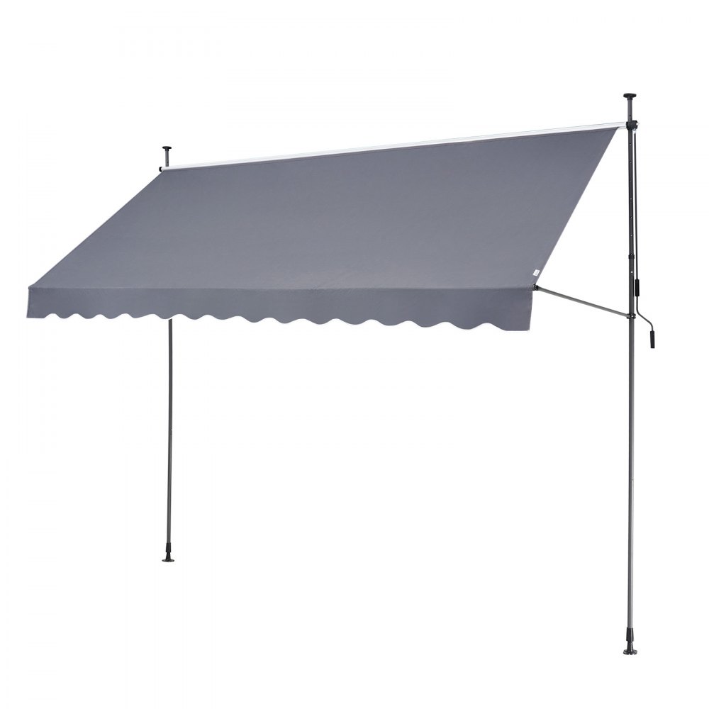 VEVOR Tenda da Terra Retrattile 350 x 120 cm Tenda Manuale con Manovella, Altezza Regolabile 218-310 cm Tenda da Sole per Balcone Esterno Resistente ai Raggi UV, per Terrazza/Balcone/Cortile, Grigio