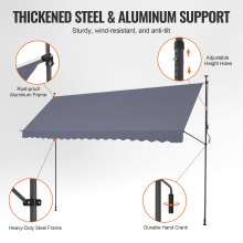 VEVOR Tenda da Terra Retrattile 450 x 120 cm Tenda Manuale con Manovella Grigio