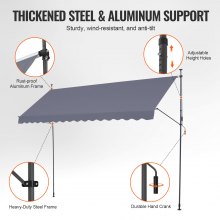 VEVOR Tenda da Terra Retrattile 400 x 120 cm Tenda Manuale con Manovella Grigio