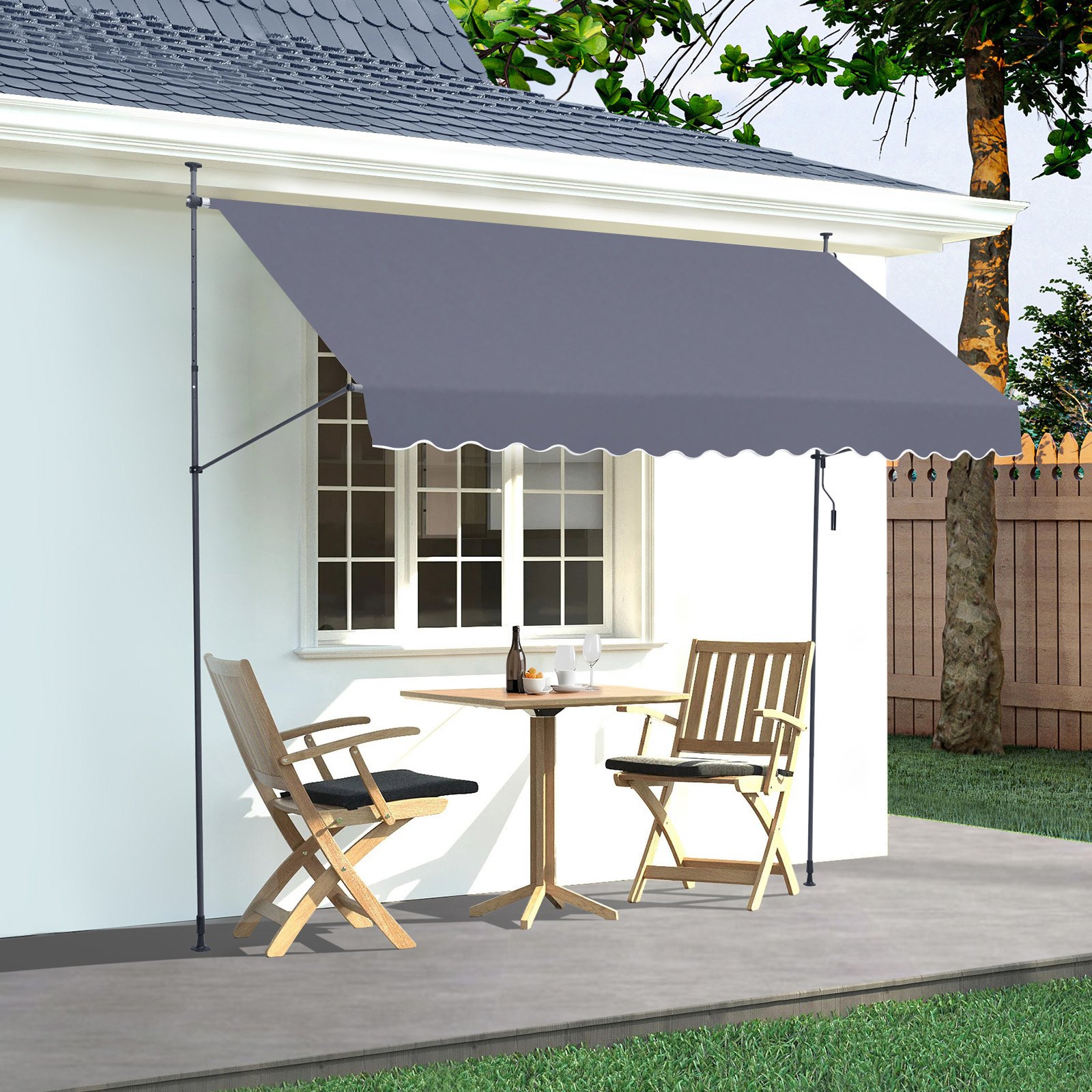 VEVOR Tenda da Terra Retrattile 400 x 120 cm Tenda Manuale con Manovella, Altezza Regolabile 218-310 cm Tenda da Sole per Balcone Esterno Resistente ai Raggi UV, per Terrazza/Balcone/Cortile, Grigio