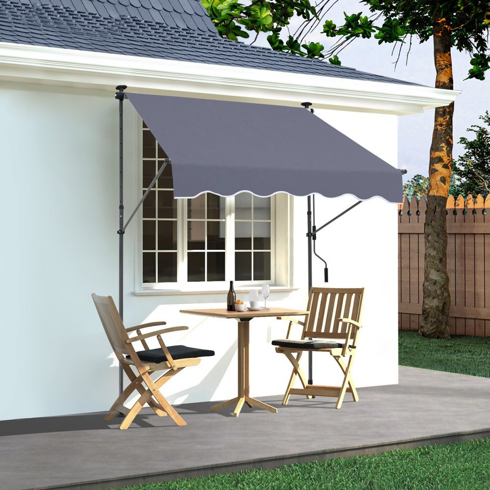 VEVOR Tenda da Terra Retrattile 150 x 120 cm Tenda Manuale con Manovella, Altezza Regolabile 218-310 cm Tenda da Sole per Balcone Esterno Resistente ai Raggi UV, per Terrazza/Balcone/Cortile, Grigio