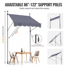 VEVOR Tenda da Terra Retrattile 150 x 120 cm Tenda Manuale con Manovella Grigio