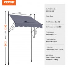VEVOR Tenda da Terra Retrattile 150 x 120 cm Tenda Manuale con Manovella Grigio