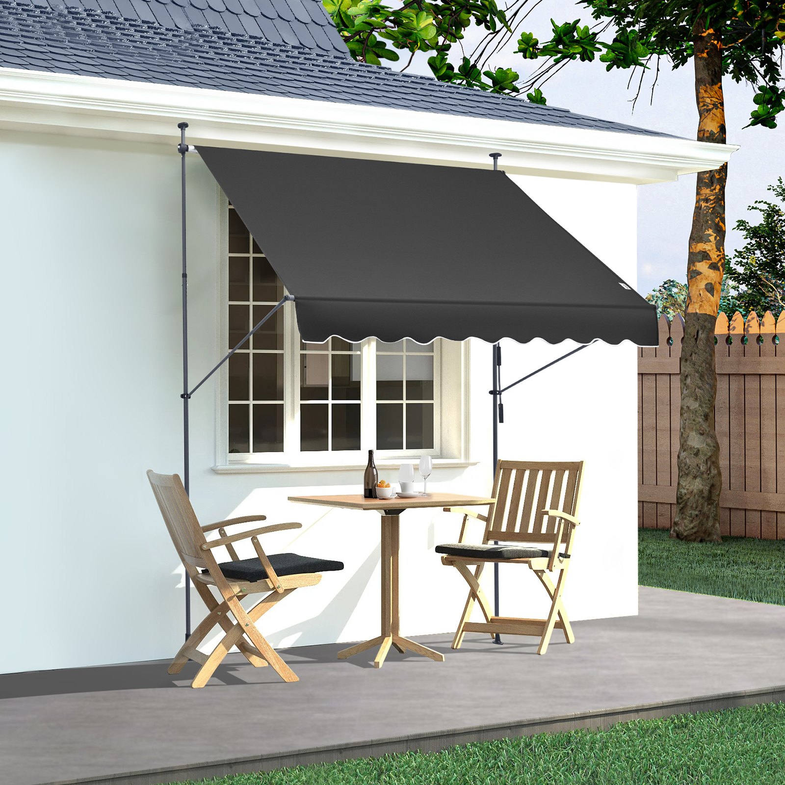 VEVOR Tenda da Terra Retrattile 250 x 120 cm Tenda Manuale con Manovella, Altezza Regolabile 218-310 cm Tenda da Sole per Balcone Esterno Resistente ai Raggi UV, per Terrazza/Balcone/Cortile, Nero