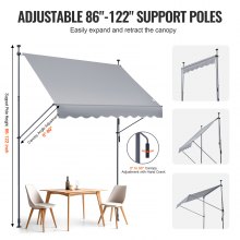 VEVOR Tenda da Terra Retrattile 250 x 120 cm Tenda Manuale con Manovella Grigio