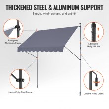 VEVOR Tenda da Terra Retrattile 250 x 120 cm Tenda Manuale con Manovella Grigio