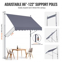 VEVOR Tenda da Terra Retrattile 250 x 120 cm Tenda Manuale con Manovella Grigio
