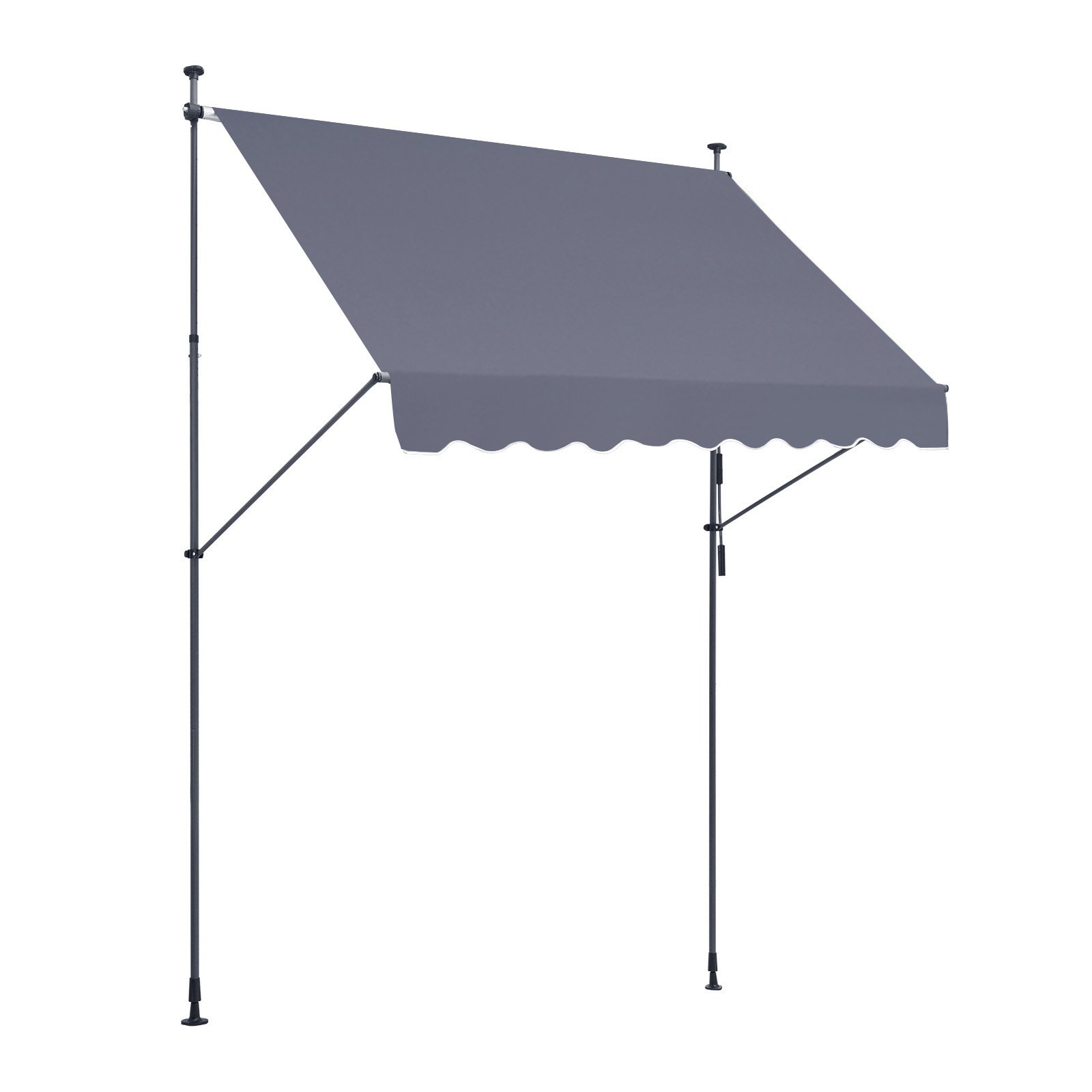 VEVOR Clamp Awning 250 x 120 cm, Balcony Awning with Hand Crank, Sun Awning, Patio Cover Sunsetter Deck, Height Adjustable from 218 to 309 cm, Awning for Patio/Balcony/Garden, Grey