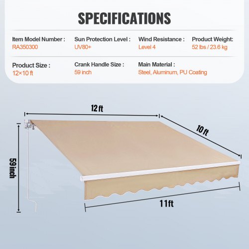 Tenda Da Sole Con Manovra Per Balcone 400x120cm - Regolabile In Altezza, Impermeabile E UV50+ - Foto 2