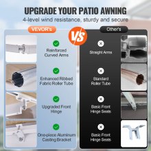 VEVOR Tenda da Sole Retrattile 3,6 x 3 m, Tenda da Sole Manuale per Balcone Cortile Giardino 40°-90° Frangivento Anti Raggi UV, Tenda Parasole Frangivista RetrattileTerrazza Balcone Giardino Cortile