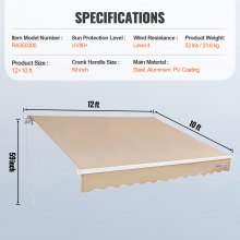 VEVOR Tenda da Sole Retrattile 3,6 x 3 m, Tenda da Sole Manuale per Balcone Cortile Giardino 40°-90° Frangivento Anti Raggi UV, Tenda Parasole Frangivista RetrattileTerrazza Balcone Giardino Cortile