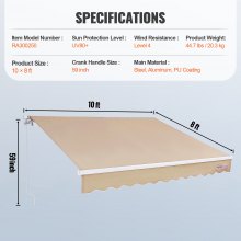 VEVOR Tenda da Sole Retrattile 3 x 2,4 m, Tenda da Sole Manuale per Balcone Cortile Giardino 40°-90° Frangivento Anti Raggi UV, Tenda Parasole Frangivista RetrattileTerrazza Balcone Giardino Cortile