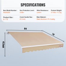VEVOR Tenda da Sole Retrattile 2,4 x 2,1 m, Tenda da Sole Manuale per Balcone Cortile Giardino 40°-90° Frangivento Anti Raggi UV, Tenda Parasole Frangivista RetrattileTerrazza Balcone Giardino Cortile