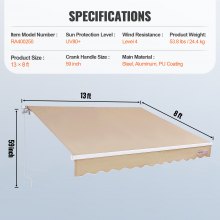 VEVOR Tenda da Sole Retrattile 4 x 2,4 m, Tenda da Sole Manuale per Balcone Cortile Giardino 40°-90° Frangivento Anti Raggi UV, Tenda Parasole Frangivista RetrattileTerrazza Balcone Giardino Cortile