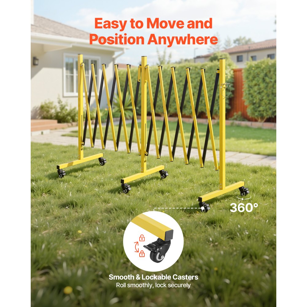 VEVOR Barricata Mobile Espandibile Barriera di Sicurezza Doppia da 5,46 m Barriera Flessibile con Ruote Bloccabili Cancello Controllo della Folla Recinzione Espandibile Stradale da Giardino Vialetto