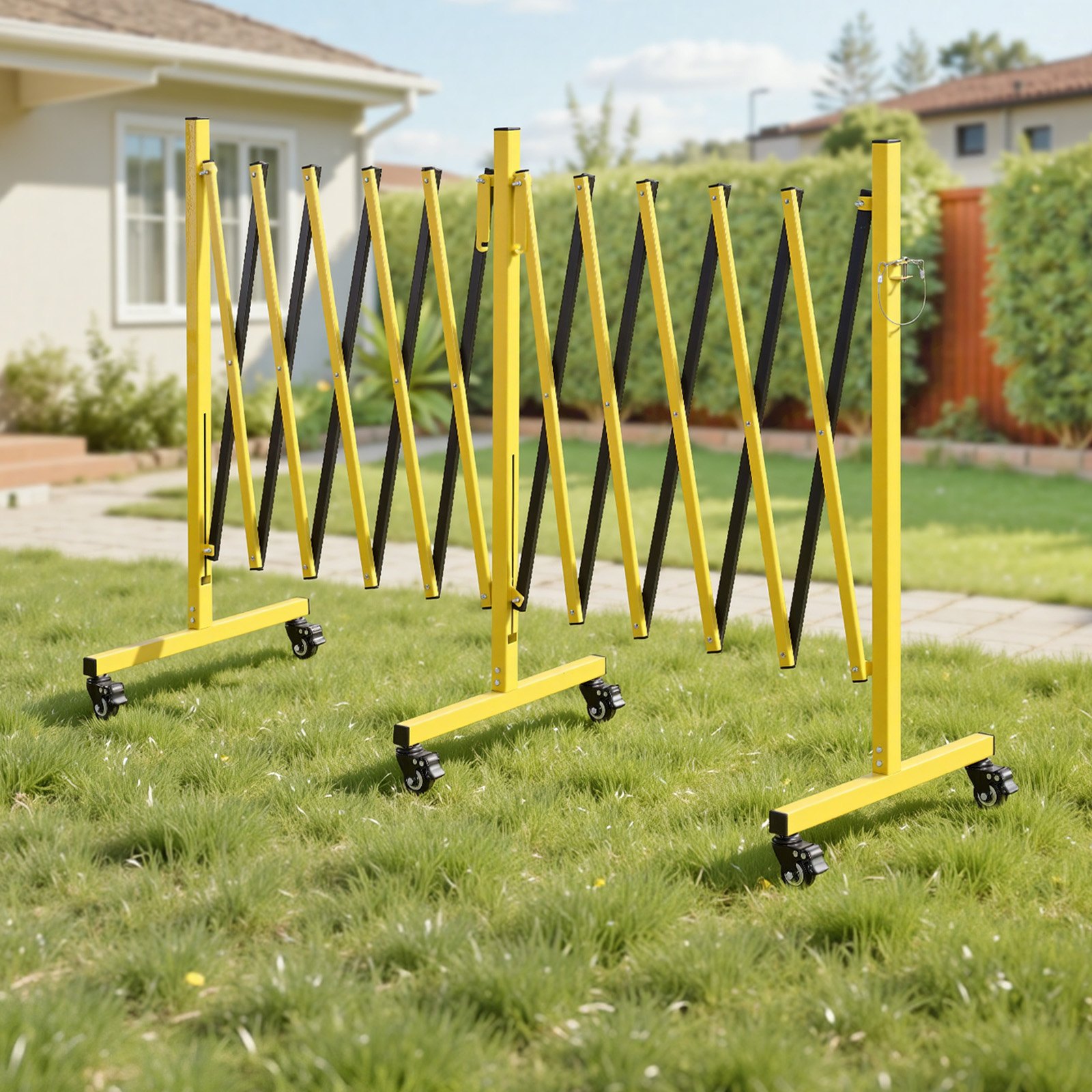 VEVOR Barricata Mobile Espandibile Barriera di Sicurezza Doppia da 5,46 m Barriera Flessibile con Ruote Bloccabili Cancello Controllo della Folla Recinzione Espandibile Stradale da Giardino Vialetto