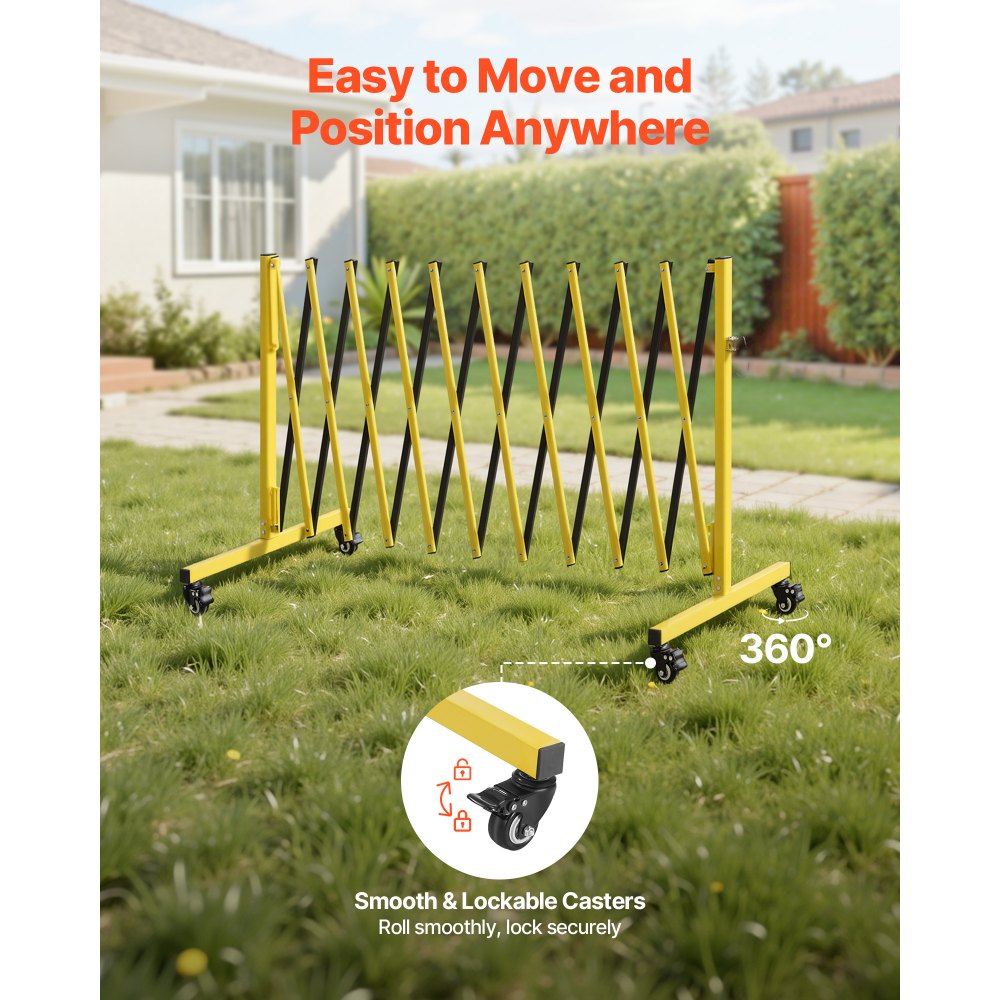 VEVOR Barricata Mobile Espandibile Barriera Controllo della Folla di Sicurezza 3,94 m, Cancello Espandibile Barricato Altezza da Terra Estesa 240 mm Recinzione in Metallo per Giardino Vialetto
