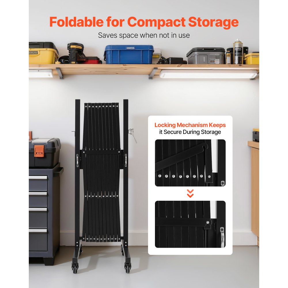 VEVOR Barricata Mobile Espandibile Barriera di Sicurezza Controllo della Folla 3,37 m, Cancello Barricato Portatile Ruote Bloccabili per Sicurezza Barricata Portatile per Giardino Vialetto Magazzino