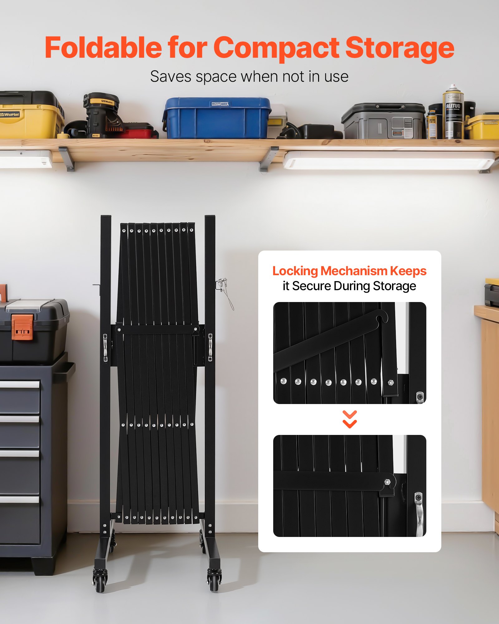 VEVOR Barricata Mobile Espandibile Barriera di Sicurezza Controllo della Folla 3,37 m, Cancello Barricato Portatile Ruote Bloccabili per Sicurezza Barricata Portatile per Giardino Vialetto Magazzino