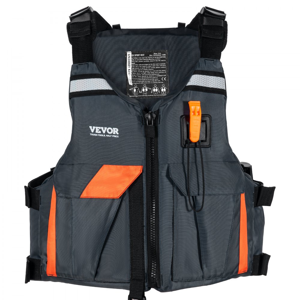 VEVOR Water Sports Life Jacket PFD, 110N Buoyancy Vest, Waterproof Nylon, Flotation for Water Activities, Fishing, Kayaking, Surfing, on Boats, Men and Women, XL