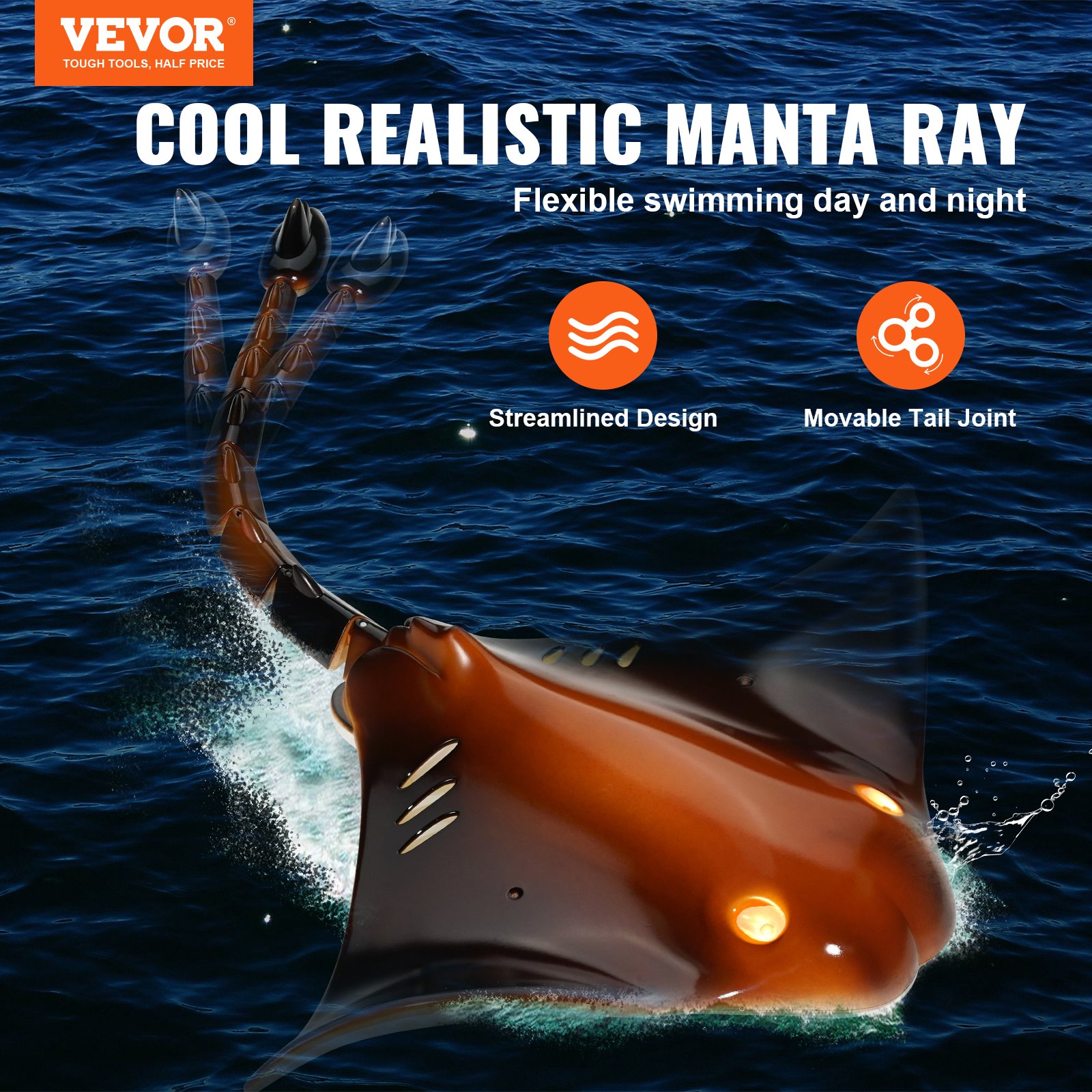 VEVOR Manta Ray Giocattolo con Telecomando, Robot Manta Ray Simulato ad Alta Frequenza a 2,4 GHz con Luce, Giocattolo per Piscina, Vasca da Bagno Lago, Giocattolo Acquario per Bambini più di 6 Anni