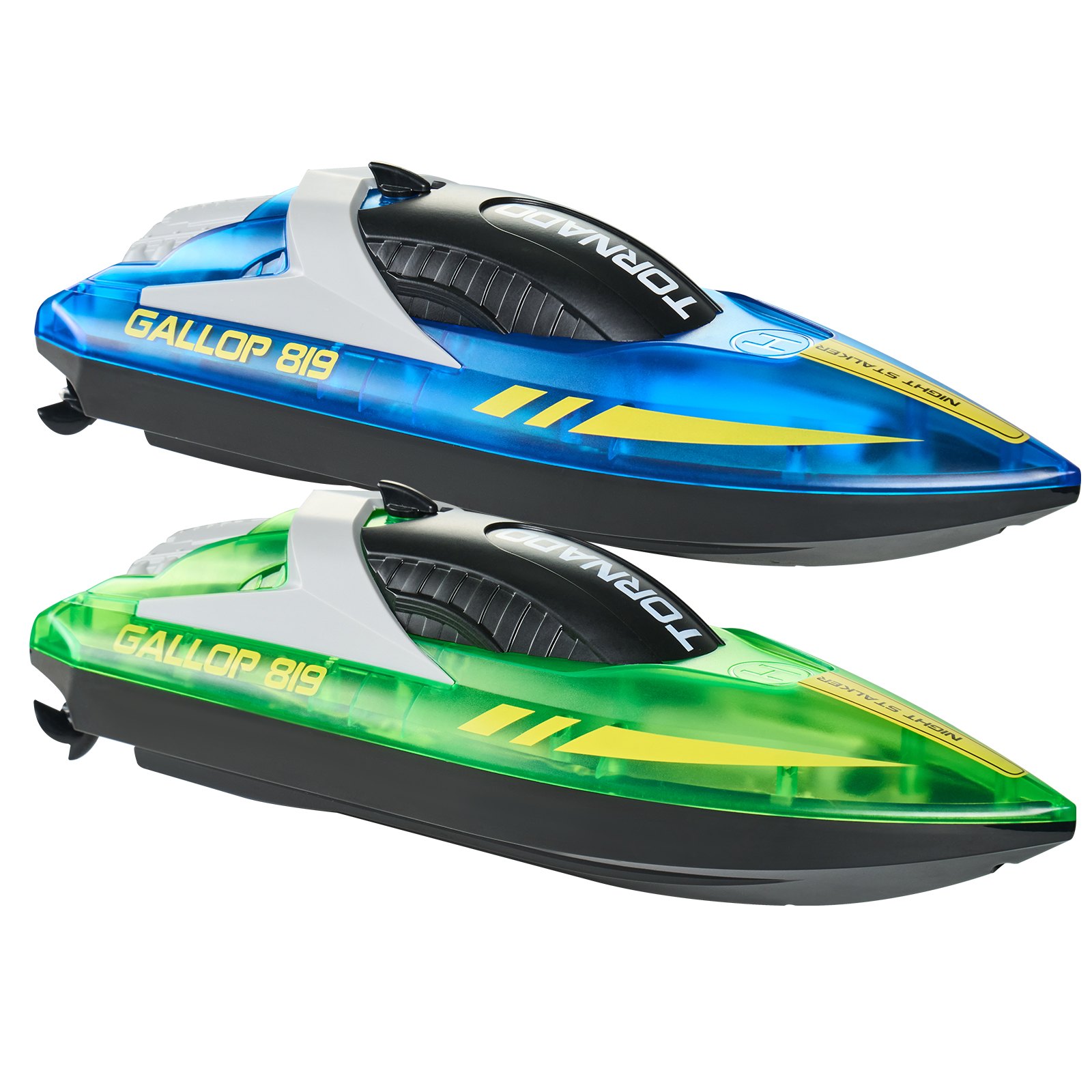 VEVOR Barca RC Giocattolo 2 Barche Telecomandate 2,4 GHz 12 km/h per Piscine Laghi, Barca da Regata con Luce LED, Impermeabile per Tutto il Corpo, Giocattolo Acquario RC Barca 2 Pezzi, Blu e Verde