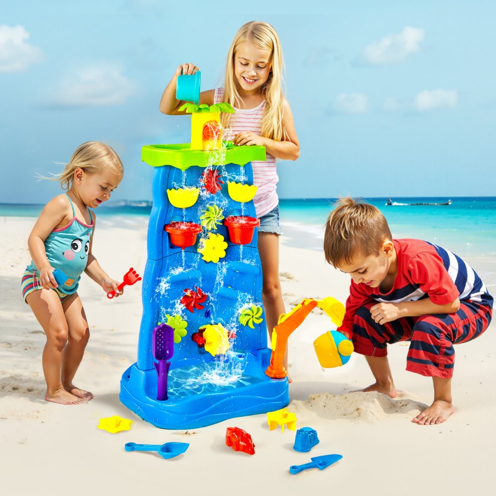VEVOR Tavolo da Gioco per Sabbia Acqua per Bambini Piccoli 430 x 805 x 340 mm Tavolo Sensoriale per Attività per Bambini, Cascata Bifacciale con 37 Accessori, Sicuro e Durevole, Blu