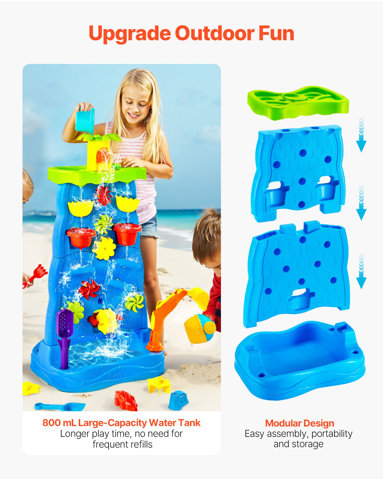 VEVOR Tavolo da Gioco per Sabbia Acqua per Bambini Piccoli 430 x 805 x 340 mm Tavolo Sensoriale per Attività per Bambini, Cascata Bifacciale con 37 Accessori, Sicuro e Durevole, Blu