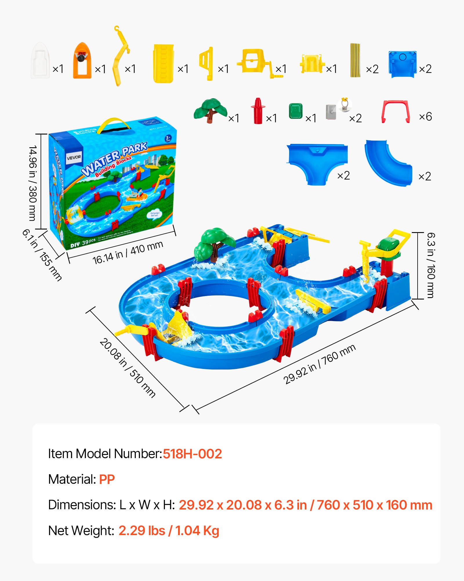 VEVOR Tavolo da Gioco per Sabbia Acqua per Bambini 760 x 510 x 160 mm Tavolo da Gioco Sensoriale per Bambini con 39 Accessori, Parco Giochi Estivo all'Aperto per Giardino, Prato, Spiaggia, Blu