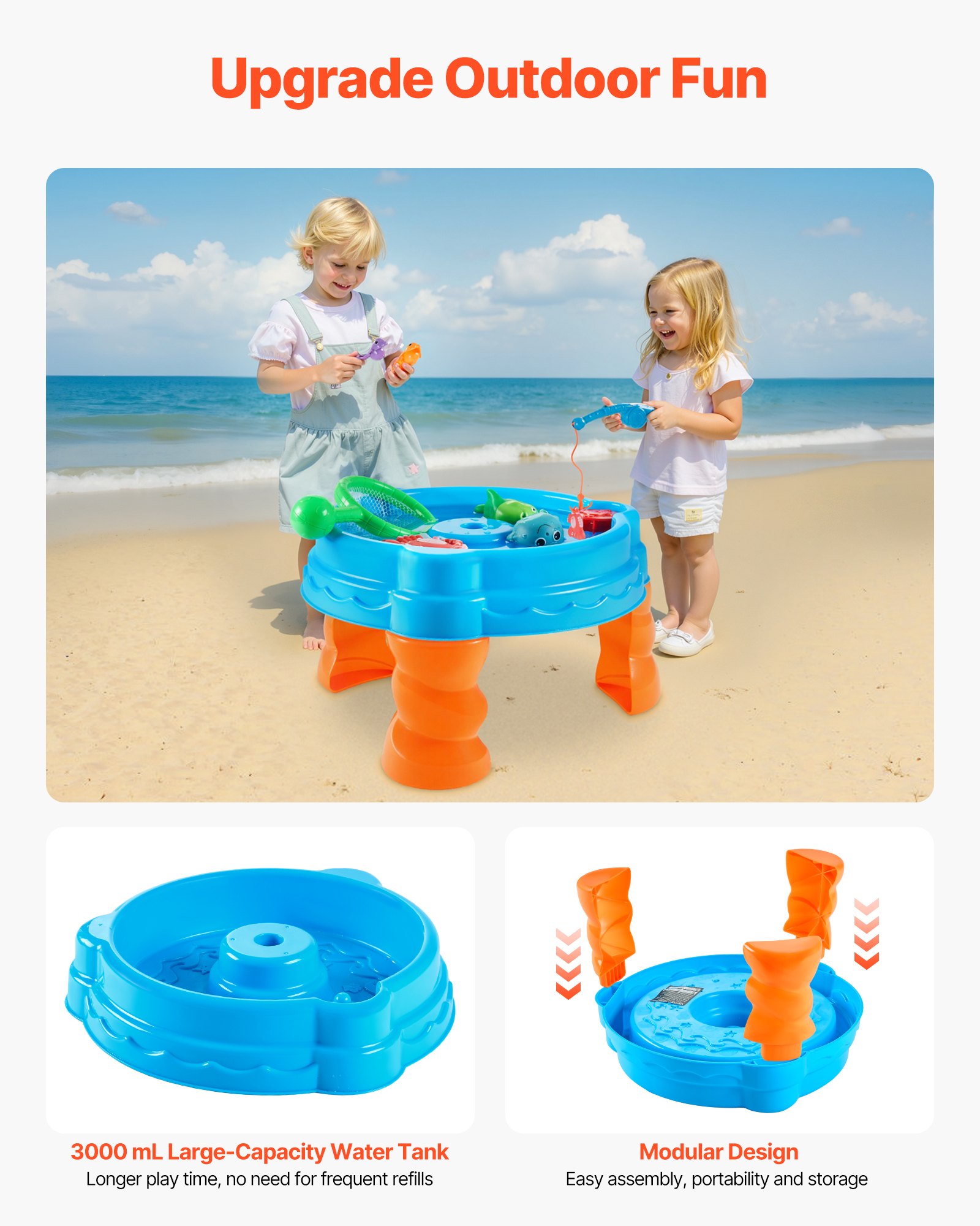 VEVOR Water Table for Toddlers, Kids Activity Sensory Table, Fish 'n Splash Water Playset with 9PCS Toy Accessories, Summer Water Activity Table with Fishing Game Set for 3+ Years Boys Girls