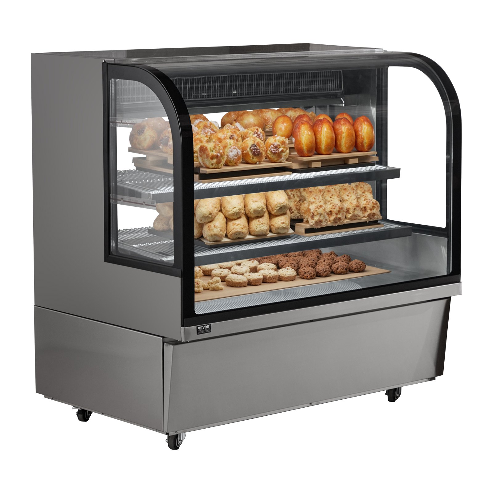 VEVOR Vetrina Refrigerata Grande Vetrina per Pasticceria da 505 Litri, Frigorifero Commerciale a 2 Ripiani con Illuminazione a LED, Raffreddamento a Tiraggio Discendente, Vetrina Rotelle Panetteria