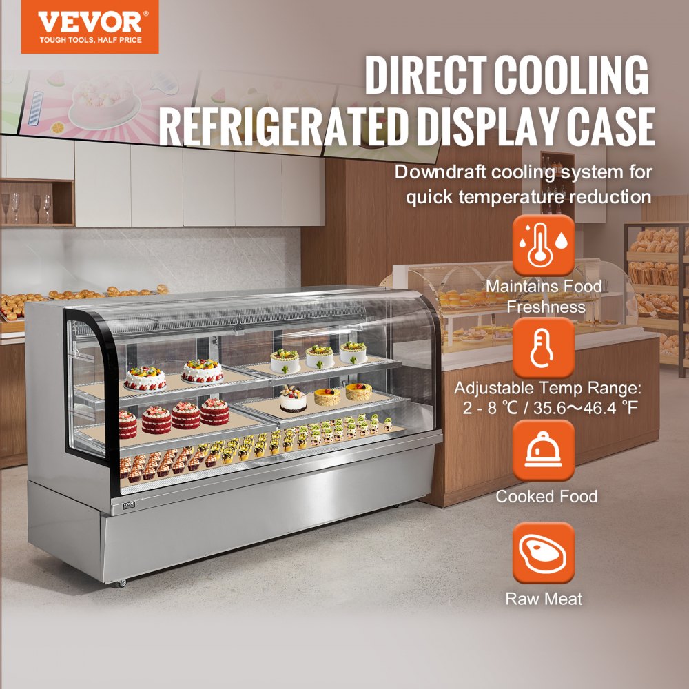 VEVOR Refrigerated Display Case for Pastries, 901 L, 4-Tier Commercial Refrigerated Display Cabinet, Cake Counter, Cold Counter with LED Lighting, Exhaust Cooling, Mobile, for Bakeries, Cafes, Restaurants