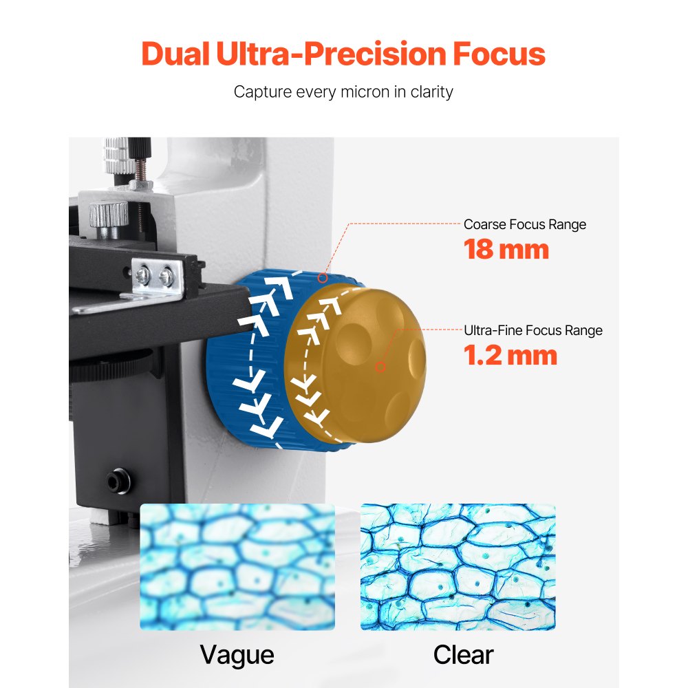 VEVOR Binocular Microscope for Adult, Professional Compound Microscope Kit with 40-2000X Magnification, Aluminum Alloy Body, Includes LED Light and Phone Holder, for Lab, School, Home, Education