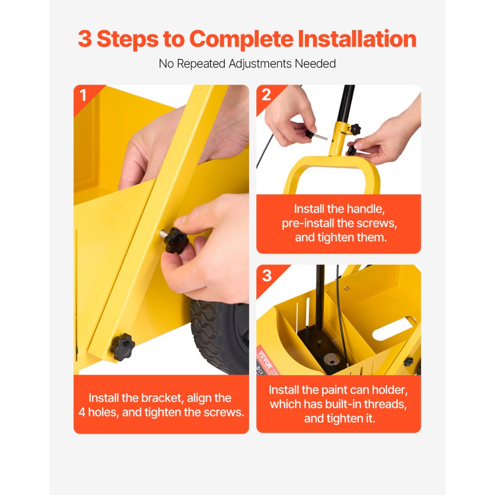 VEVOR Carrello Traccialinee 61 x 33 x 90 cm, Macchina per Segnaletica Stradale a 4 Ruote, Larghezza Regolabile 5,6-10,2 cm, Segnalinee per Linee su Strade, Parcheggi Campi Sportivi, Giallo