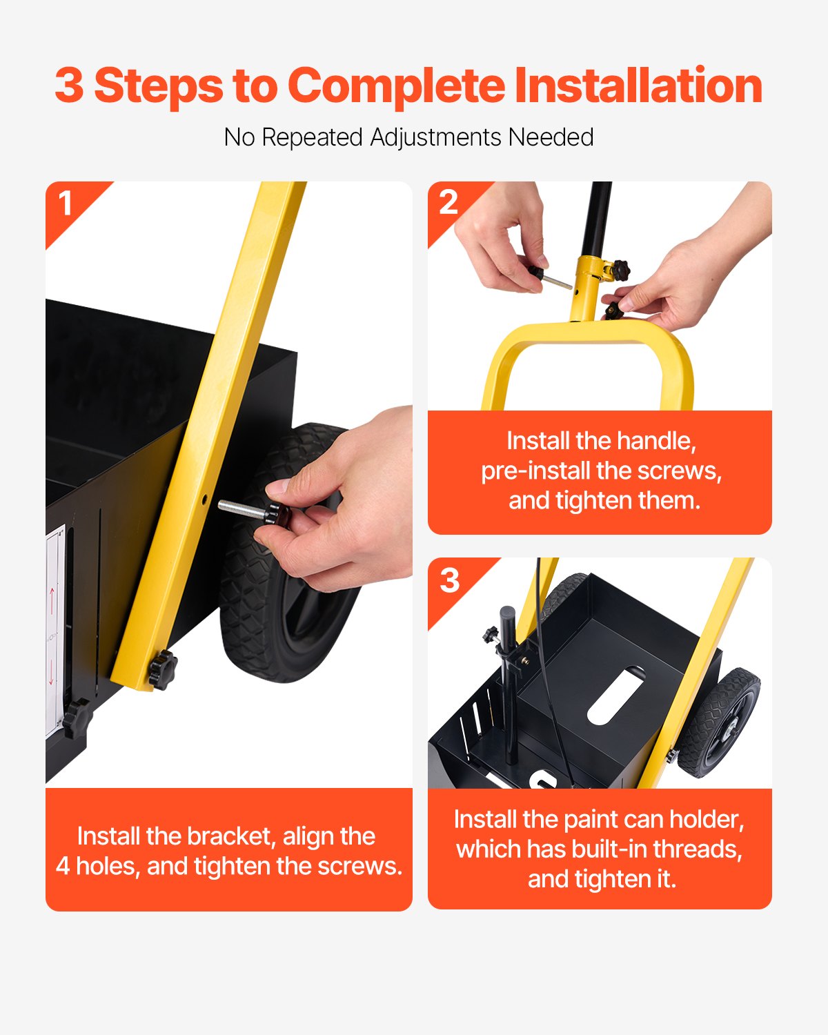 VEVOR Macchina per Marcatura delle Linee di Demarcazione, 610 x 330 x 900 mm, 4 Ruote, Segnalinee Linee di Demarcazione con Larghezza Regolabile, per Strade, Parcheggi, Campi Sportivi, Nero