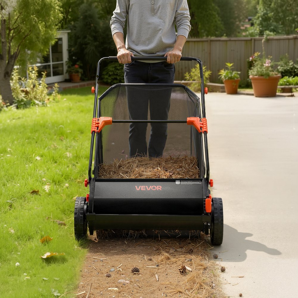 VEVOR Spazzatrice Raccoglitore Foglie da Cortile Giardino, Spazzatrice con Sacco di Raccolta di Foglie Erbe Larghezza 66 cm Sacco di Raccolta Capienza 198 L, Raccoglitore Manuale con Ruote in Gomma