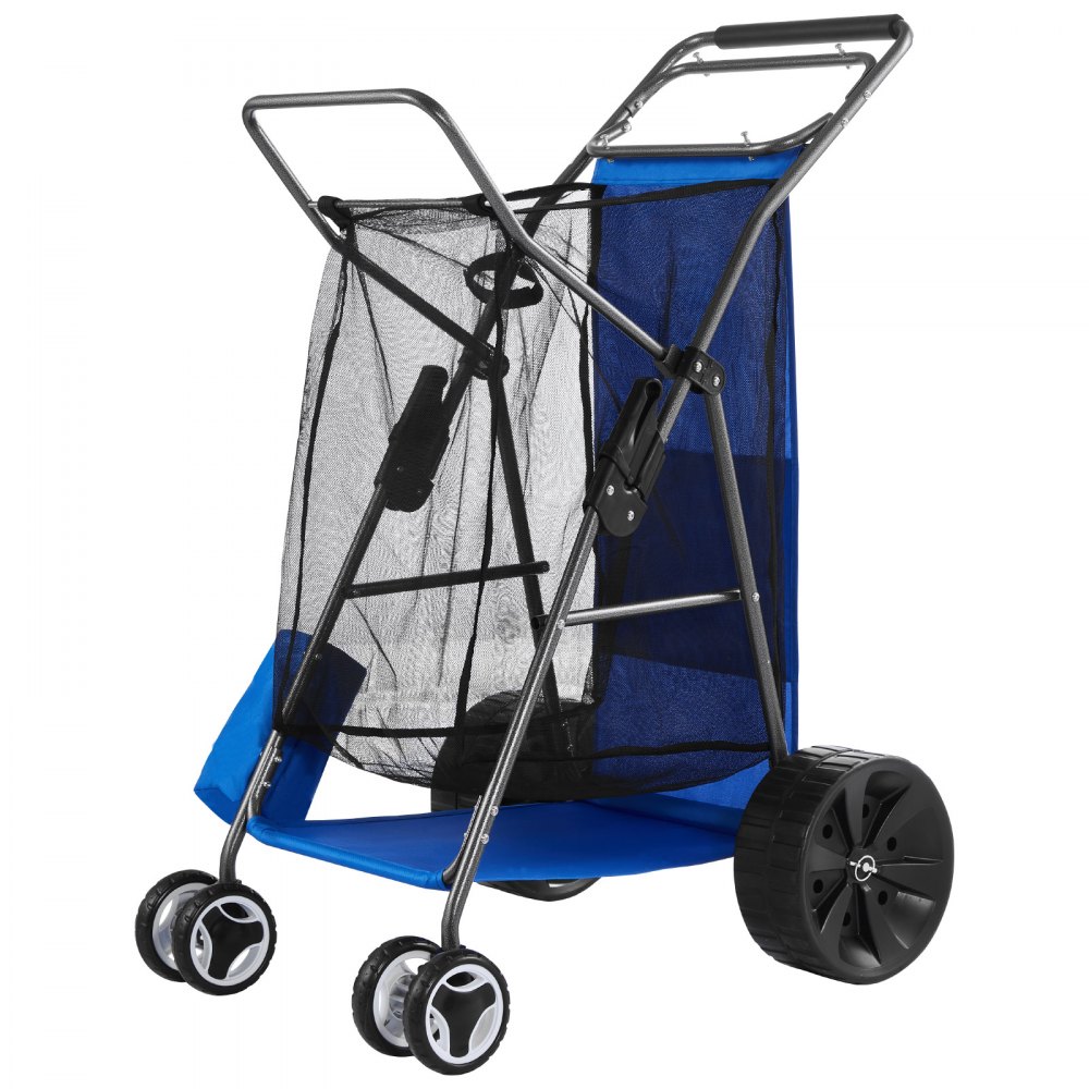 VEVOR Carrello da Spiaggia con Ruote in Gomma, Carrello Portaoggetti da Spiaggia Pieghevole Carico 75 kg con Borsa Termica per Campeggio Pesca Feste a Mare, Carretto per Trasporto Utensili da Mare