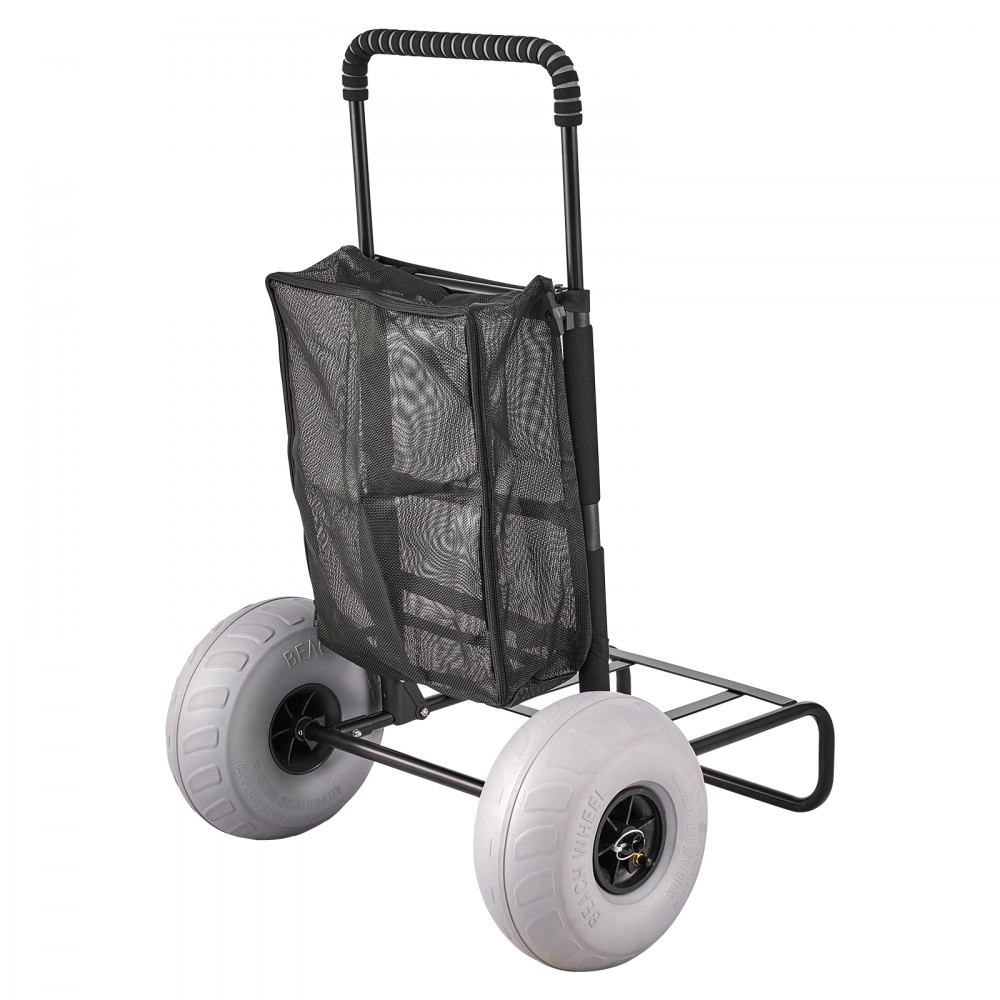 VEVOR Carrello da Spiaggia con Grandi Ruote per Sabbia, Portapacchi 510 x 370mm, Carrello Trasporto Pieghevole Ruote per Palloncini da 228,6mm, 74,8kg, Altezza 690-1140mm, per Spiaggia, Campeggio