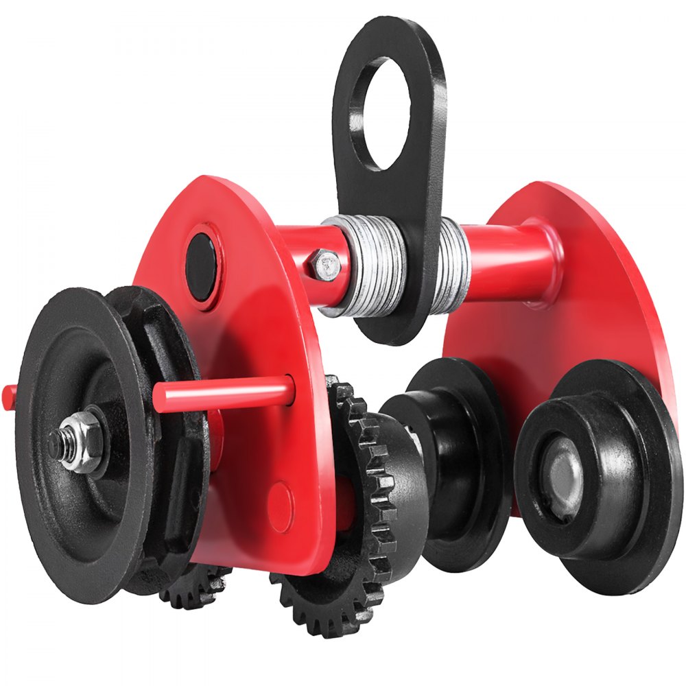 VEVOR Carrello Manuale per Carichi Pesanti da Capacità di Spinta 1T, Carrello di Spinta Colore Rosso In Acciaio con Catena, Carrello Trasmissione per Travi Manuale del Cuscinetto Regolabile