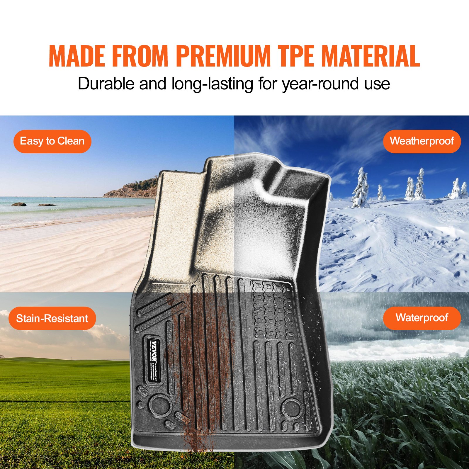 VEVOR Tappetini per Auto, per Tesla Model Y 2021-2024, Tappetini per Parte Anteriore e Seconda Fila, 3 Pezzi, Tappetini per Veicoli in TPE Personalizzati Resistenti alle Intemperie Rivestimenti Sicuri