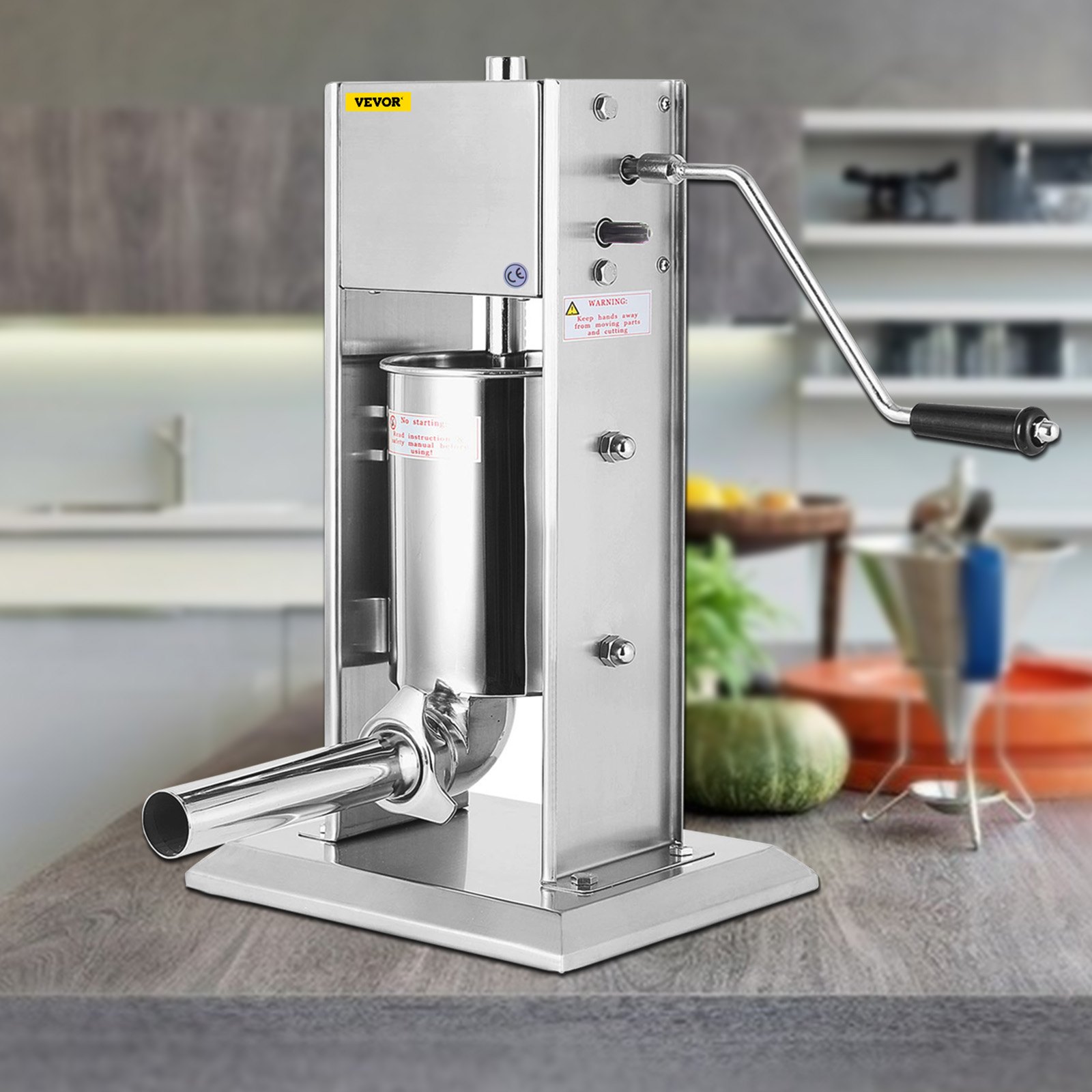 VEVOR Macchina Riempitrice per Salsicce Carne Salumi Manuale in Acciaio Inossidabile 304 Velocità Regolabile da Tavolo 15L, Riempitore Manuale 5 Spintori di Ricambio in Acciaio Inox 304 da Salumeria